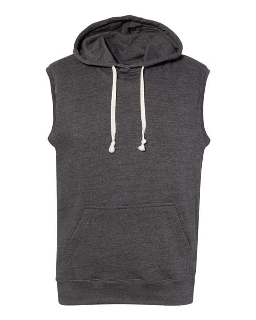 J. America Men's Triblend Sleeveless Hooded Sweatshirt in Black Triblend