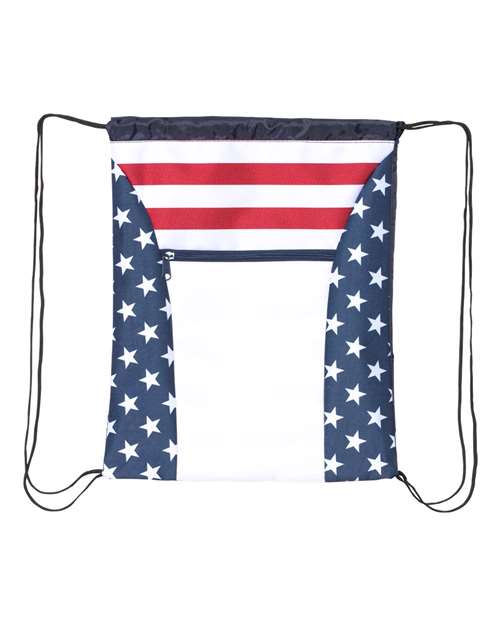 OAD Americana Drawstring Bag in Red/White/Blue, front view