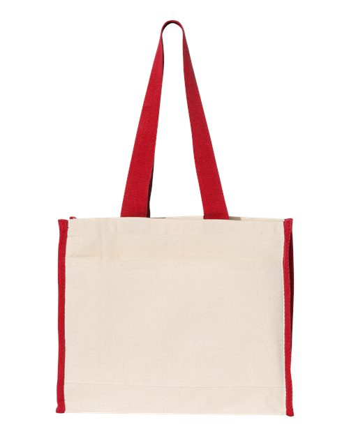 Q-Tees Canvas Tote Bag in Natural/Red, front view