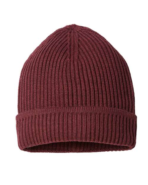 Atlantis Headwear Sustainable Finish Edge Cuffed Beanie in Burgundy Melange, front view