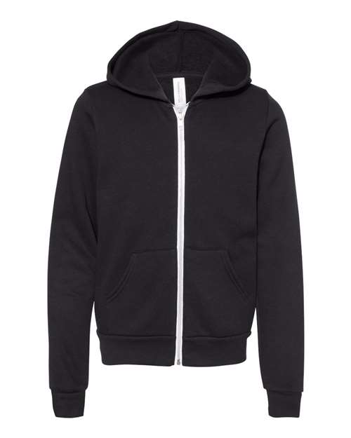 BELLA + CANVAS Youth Sponge Fleece Full-Zip Hoodie Sweatshirt in Black