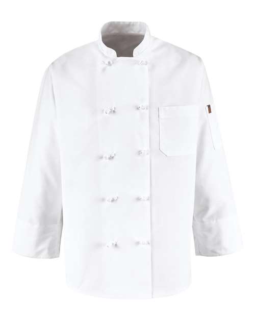 Chef Designs Ten Knot Button Chef Coat in White, front view