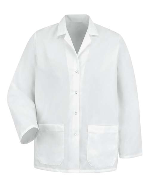 Red Kap Women's Specialized Lapel Counter Coat in White, front view
