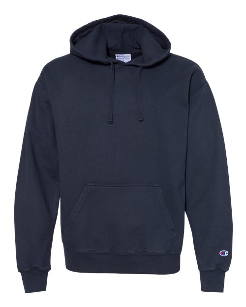 Champion Unisex Garment-Dyed Hooded Sweatshirt in Navy, front view