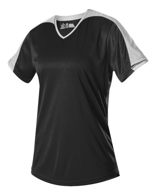 Alleson Athletic Women's V-Neck Fastpitch Jersey in Black/White