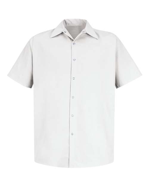 Red Kap Men's Tall Specialized Short Sleeve Pocketless Work Shirt in White, front view