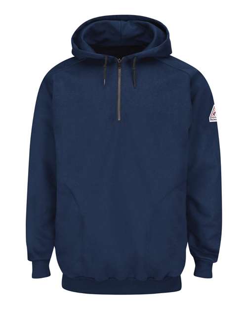 Bulwark Men's Tall Flame Resistant Quarter-Zip Hooded Sweatshirt in Navy, front view