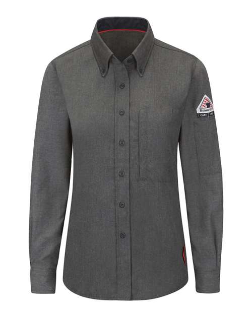 Bulwark Women's iQ Series® Comfort Woven Lightweight Shirt in Dark Grey, front view