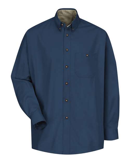 Red Kap Men's Cotton Contrast Dress Shirt in Navy, front view