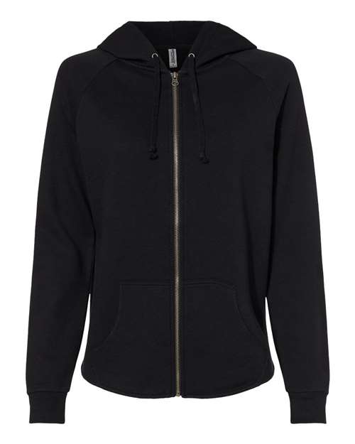Independent Trading Co. Women's California Wave Wash Full-Zip Hooded Sweatshirt in Black