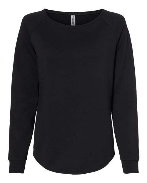 Independent Trading Co. Women's California Wave Wash Crewneck Sweatshirt in Black, front view