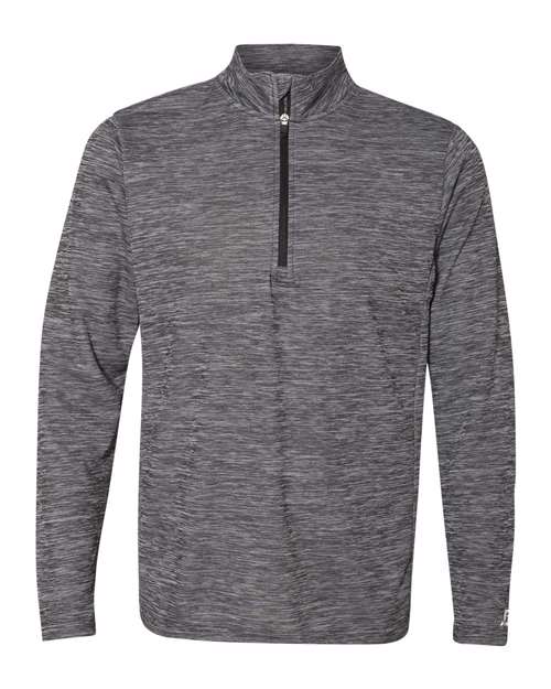 Russell Athletic Men's Striated Quarter-Zip Pullover in Black, front view