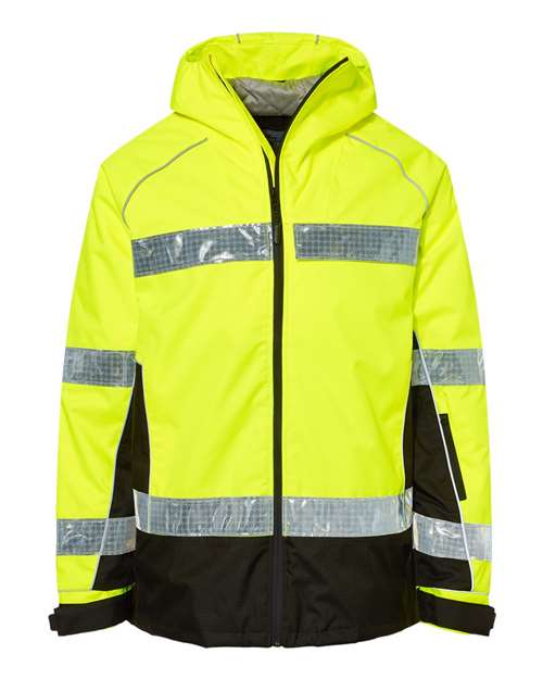 Kishigo Unisex Premium Brilliant Series® Class 3 Pro Parka in Lime, front view