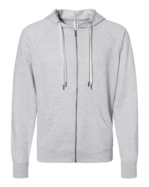 Independent Trading Co. Unisex Icon Lightweight Loopback Terry Full-Zip Hooded Sweatshirt in Athletic Heather, front view