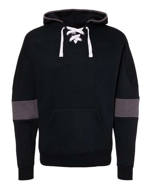 J. America Men's Sport Lace Colorblocked Fleece Hooded Sweatshirt in Black, front view