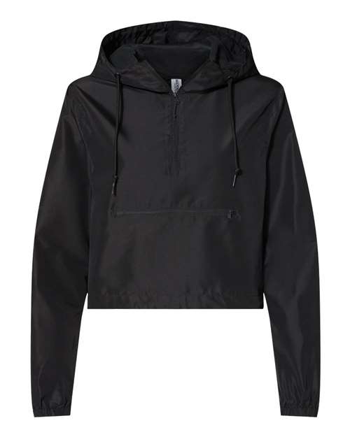 Independent Trading Co. Women's Lightweight Quarter-Zip Pullover Crop Windbreaker in Black