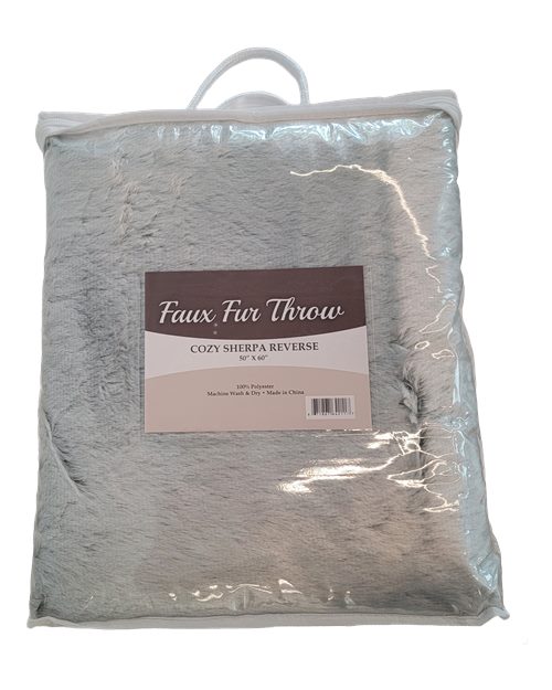 Alpine Fleece Faux Fur Throw Blanket in Grey
