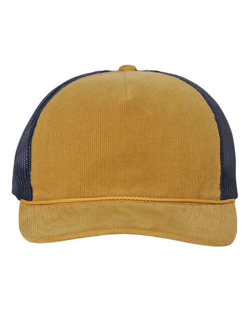 Richardson Troutdale Corduroy Trucker Cap in Amber Gold/Navy