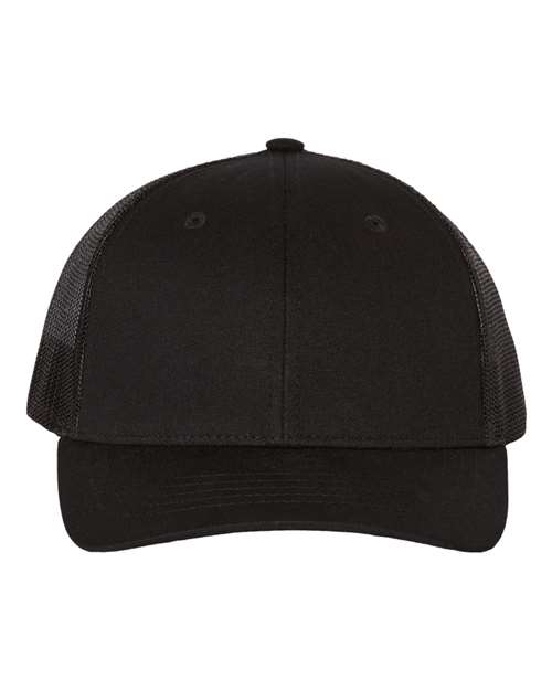 Richardson Youth Trucker Snapback Cap in Black, front view