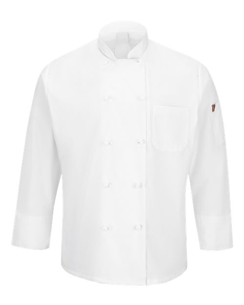 Chef Designs Mimix™ Ten Knot Button Chef Coat with OilBlok in White, front view