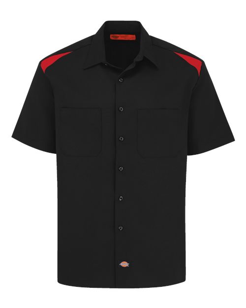 Dickies Tall S/S Perf. Team Shirt in Black/English Red, front view