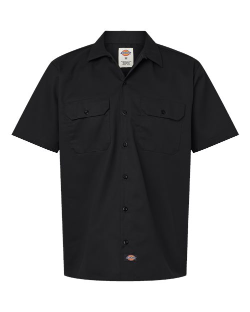 Dickies Men's Short Sleeve Work Shirt in Black, front view