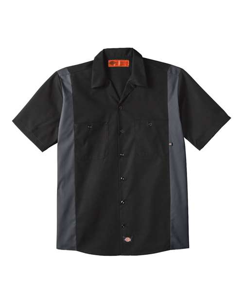 Dickies Men's Tall Industrial Colorblocked Short Sleeve Shirt in Black/Dark Charcoal, front view