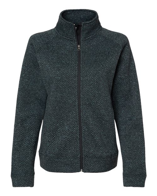 J. America Women's Traverse Full-Zip Sweater in Black Herringbone, front view