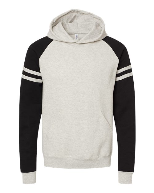 JERZEES Unisex Nublend® Varsity Colorblocked Raglan Hooded Sweatshirt in Oatmeal Heather/Black Ink