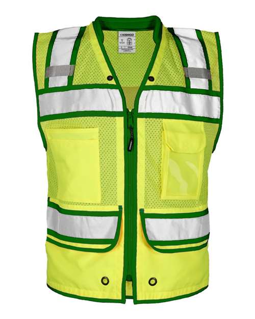 Kishigo Men's Color Contrast High Performance Surveyors Vest in Lime/Green, front view