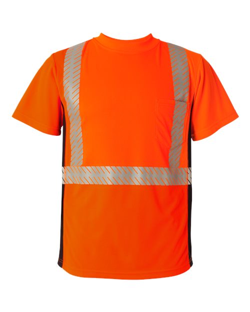 Kishigo Unisex Premium Black Series® Breathable Tape Class 2 T-Shirt in Fluorescent Red (9700), front view