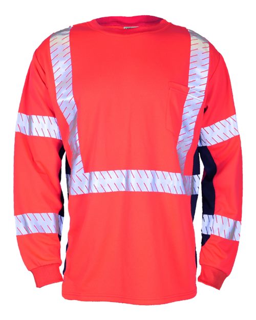 Kishigo Unisex Premium Black Series® Long Sleeve T-Shirt in Fluorescent Red (9710), front view