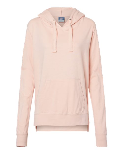 MV Sport Women's Sueded Jersey Hooded Sweatshirt in Cameo Pink, front view