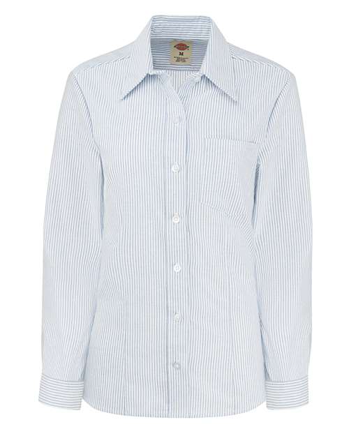 Dickies Women's Oxford Long Sleeve Shirt in Blue/White Stripe