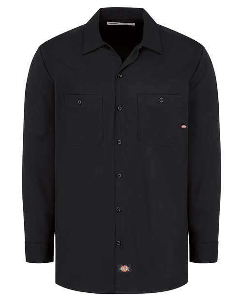 Dickies Men's Industrial Cotton Long Sleeve Work Shirt in Black, front view