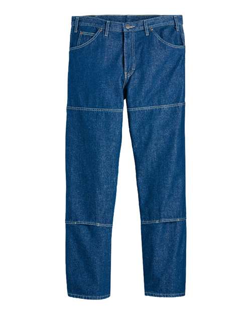 Dickies Men's Extended Sizes Industrial Double Knee Jeans in Rinsed Indigo Blue - 30I