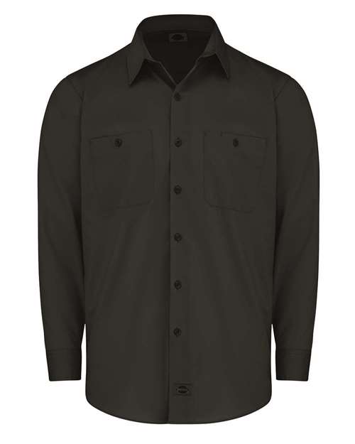 Dickies Men's Industrial Worktech Ventilated Long Sleeve Work Shirt in Black, front view
