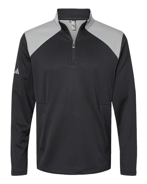 Adidas Men's Textured Mixed Media Quarter-Zip Pullover in Black/Grey Three