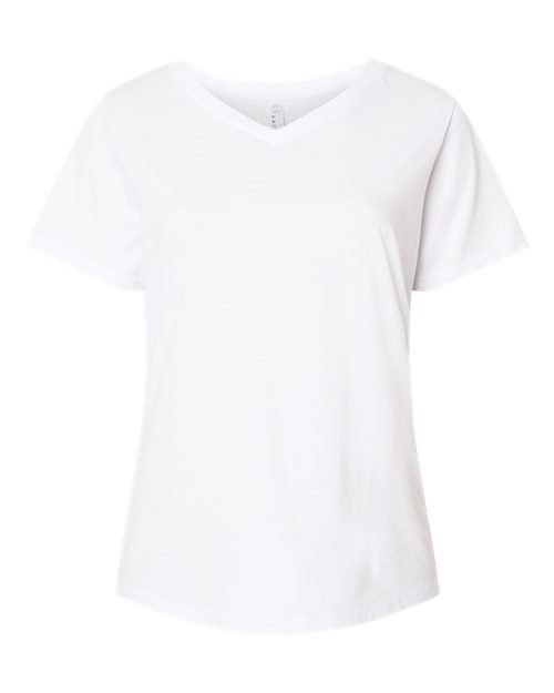 LAT Women's Curvy Collection Fine Jersey V-Neck Tee in Blended White