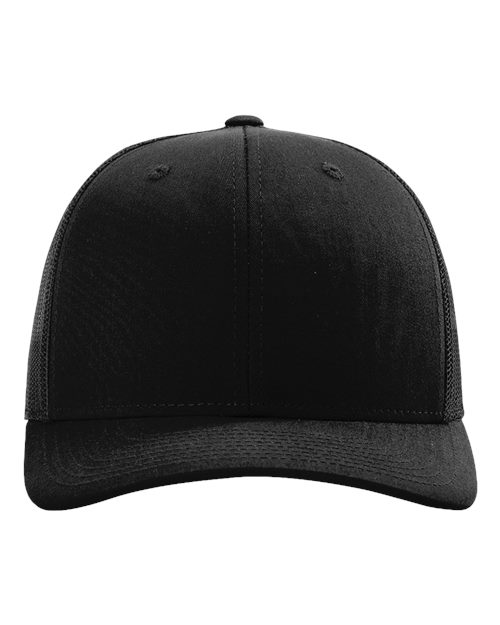 Richardson Sustainable Trucker Cap in Black, front view