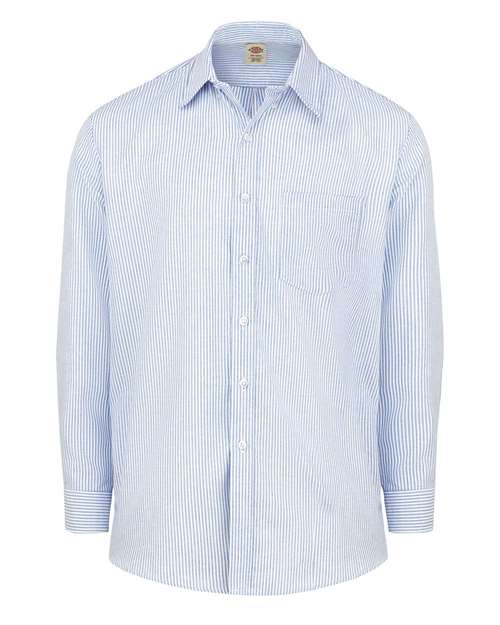 Dickies Men's Tall Oxford Shirt in Blue/White Stripe, front view