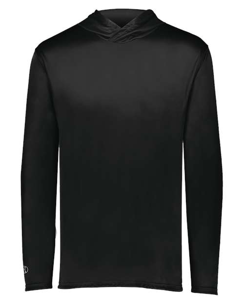 Holloway Youth Momentum Hooded Long Sleeve T-Shirt in Black, front view