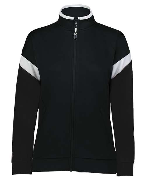 Holloway Women's Limitless Full-Zip Jacket in Black/White/Black, front view