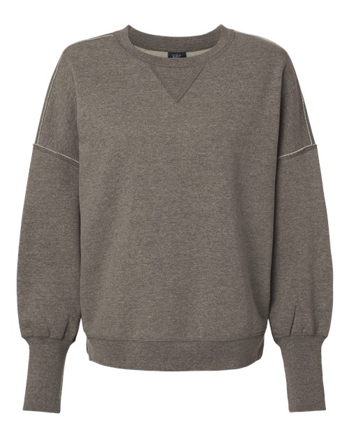 MV Sport Women's Sueded Fleece Crewneck Sweatshirt in Charcoal, front view