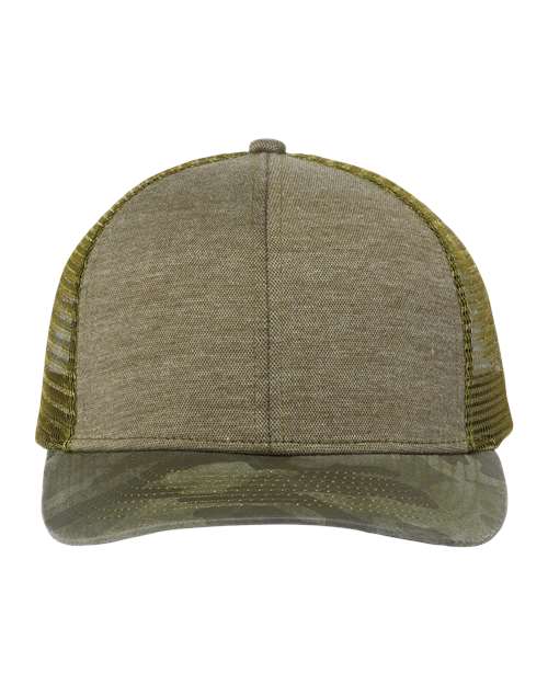 DRI DUCK Pique Trucker Cap in Olive/Camo