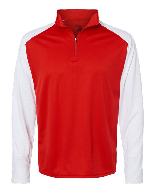 Badger Men's Breakout Quarter-Zip Pullover in Red/White, front view
