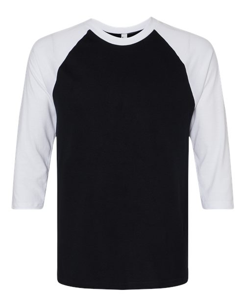 American Apparel Unisex CVC Raglan Tee in Black/White, front view