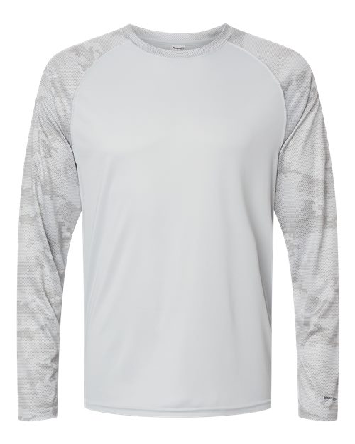 Paragon Unisex Cayman Performance Camo Colorblocked Long Sleeve T-Shirt in Aluminum