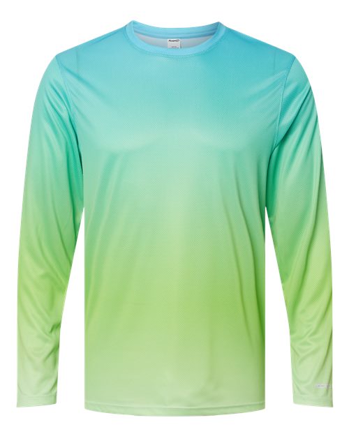 Paragon Unisex Barbados Performance Pin Dot Long Sleeve T-Shirt in Aqua Blue/Light Lime