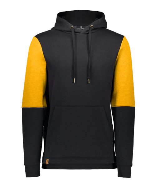 Holloway Men's All-American Team Fleece Colorblocked Hooded Sweatshirt in Black/Gold Heather